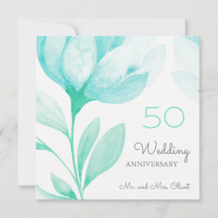 Teal Peonies Wedding Anniversary 50 Years Invitation