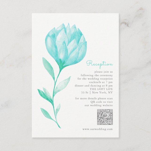 Teal Peonies Wedding Reception Enclosure Card (Front)