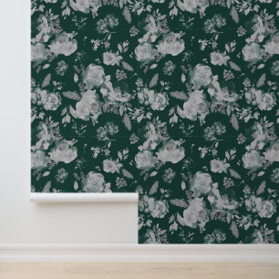 Teal Peony Floral Watercolor Botanical Wallpaper