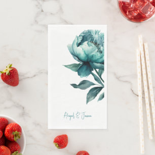Teal Peony Personalized Names Wedding II Napkin