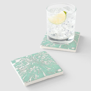 Teal Peony Stone Coaster 
