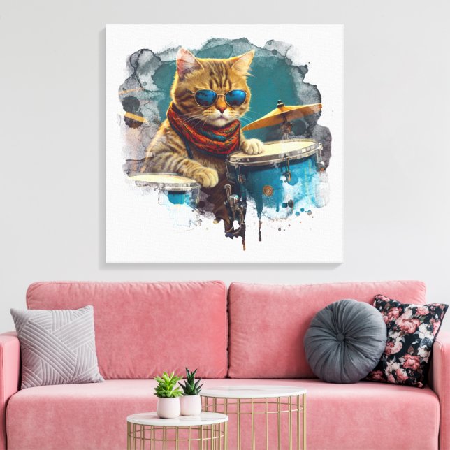 *~* TEAL Percussionist Cool Cat AP91 DRUMMER Canvas Print (Insitu(LivingRoom))
