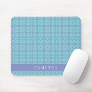Teal Periwinkle Geometric Personalised Name Desk Mouse Mat