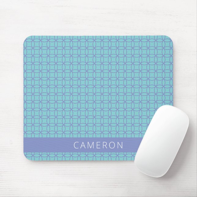 Teal Periwinkle Geometric Personalised Name Desk Mouse Mat (With Mouse)