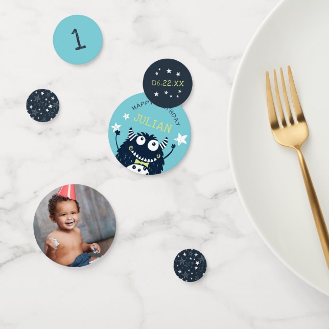 Teal | Personalised Little Monster Birthday Party Confetti (Group)