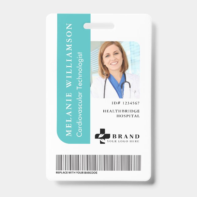 Teal Personalised Medical Employee Photo ID & Logo Badge (Front)