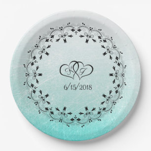 Teal Personalised Wedding Paper Plates