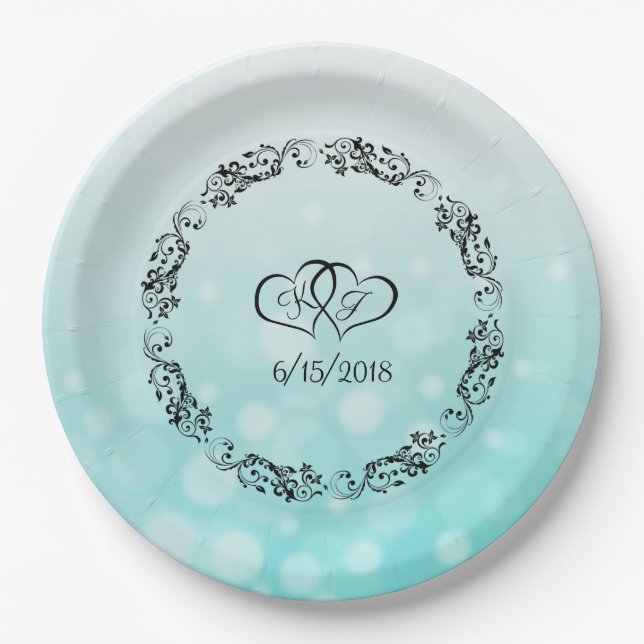 Teal Personalised Wedding Paper Plates (Front)