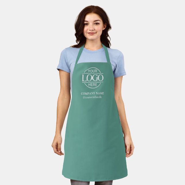 Teal Personalized Apron with Logo Custom Uniform (Worn)