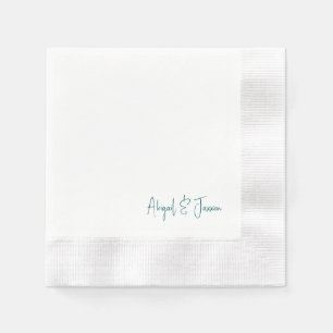 Teal Personalized Script Names Wedding  Napkin