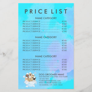 Teal Pet Grooming Sitting Dog Cat Spa Price List Flyer