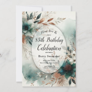 Teal Petals in Bronze Bloom Custom Year Birthday Invitation