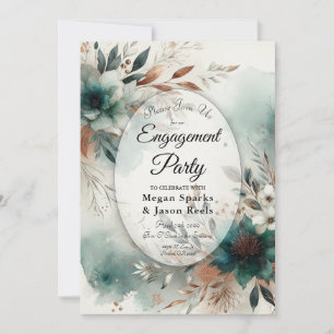 Teal Petals in Bronze Bloom Engagement Party Invitation