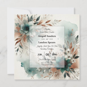 Teal Petals in Bronze Bloom Wedding Invitation