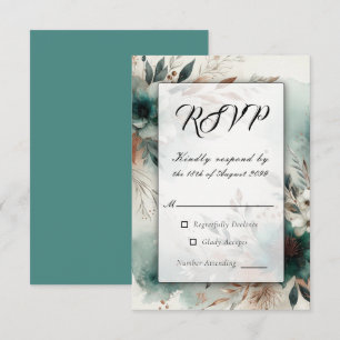 Teal Petals in Bronze Bloom Wedding RSVP Card