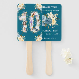 Teal Photo 10th Birthday Collage Yellow Flower Hand Fan