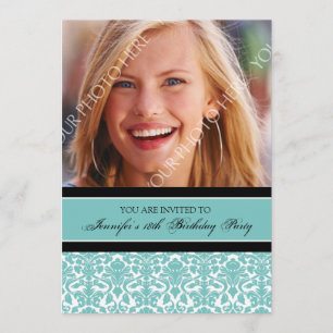 Teal Photo 18th Birthday Party Invitations
