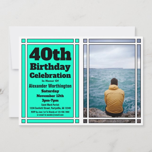 Teal Photo 40th Birthday Party Invitation (Front)