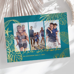 Teal Photo Collage Hawaiian Christmas Foil Holiday Card