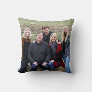 Teal Photo Family Quote Wavy Pattern Double Sided Cushion