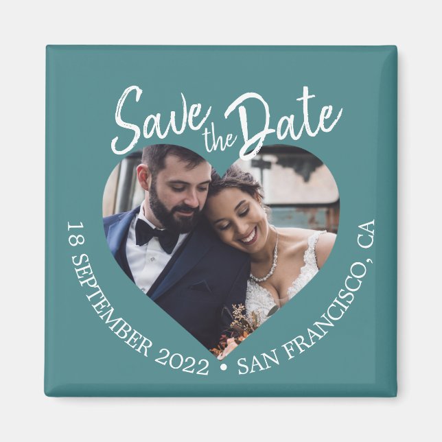 Teal Photo Modern Script Save the Date Magnet (Front)