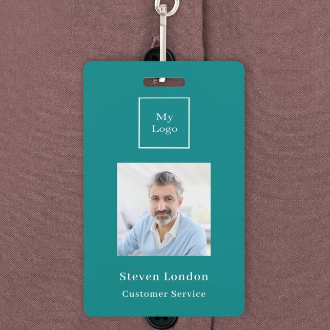 Teal photo name QR code business logo ID Badge (Creator Uploaded)