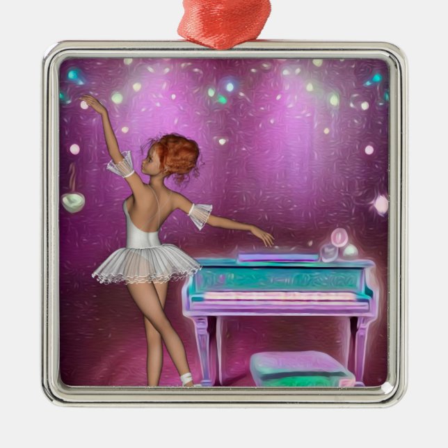 Teal Piano Pink Painted Background & Ballerina Metal Tree Decoration (Front)