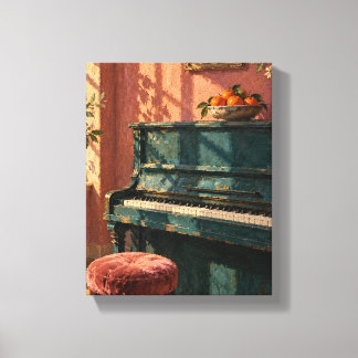 Teal Piano with Tangerines Musical Still Life Canv Canvas Print