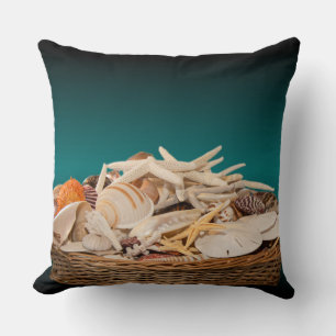 Teal Picture Sea Treasures Seashells Cushion