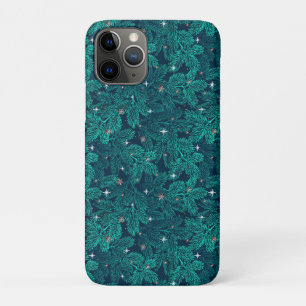 Teal Pine Branches With White Snowflakes iPhone 11 Pro Case