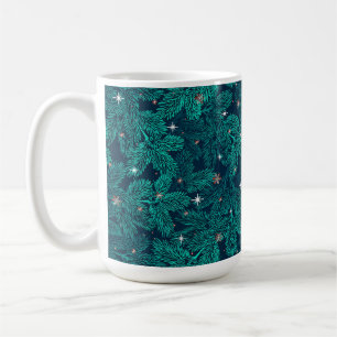 Teal Pine Branches With White Snowflakes Coffee Mug
