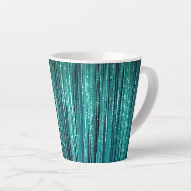 Teal Pine Green Tinsel Christmas Latte Mug (Right Angle)