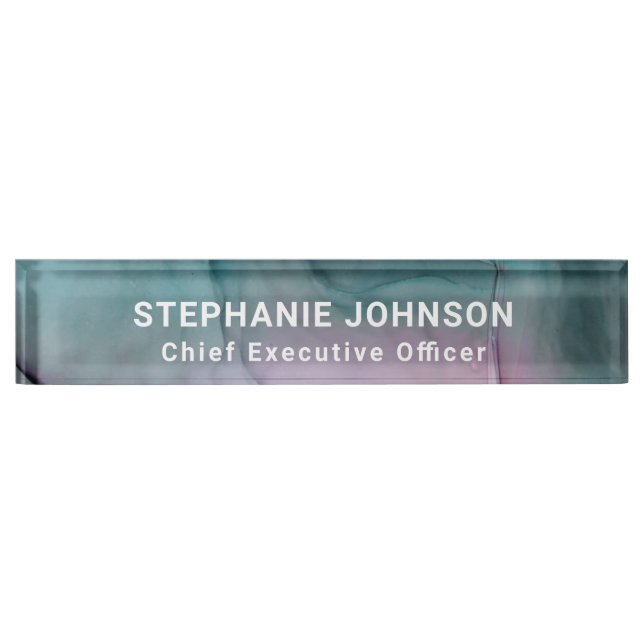 Teal Pink Abstract Alcohol Ink Entrepreneur CEO Nameplate (Front)