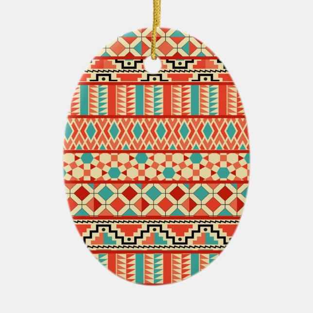 Teal Pink Abstract Geo Aztec Tribal Print Pattern Ceramic Tree Decoration (Front)