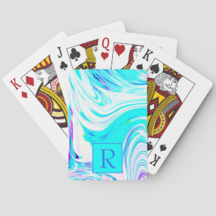 Teal Pink Abstract Wave Pattern Monogram Cute Cool Playing Cards