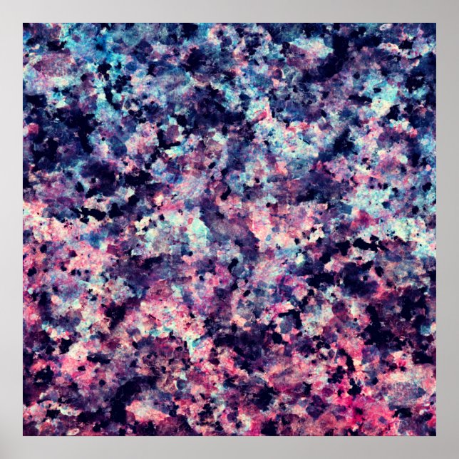 Teal, Pink, and Black Granite Marble Pattern Poster (Front)