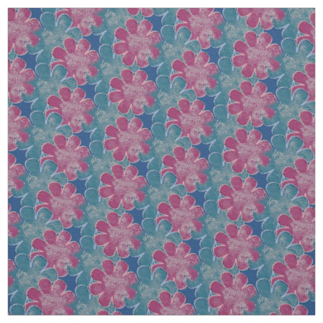 Teal Pink and Blue Flowers Fabric (Swatch)