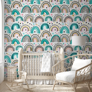Teal pink and gold rainbows wallpaper