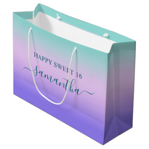 Teal Pink and Purple Gradient Sweet 16 Large Gift Bag