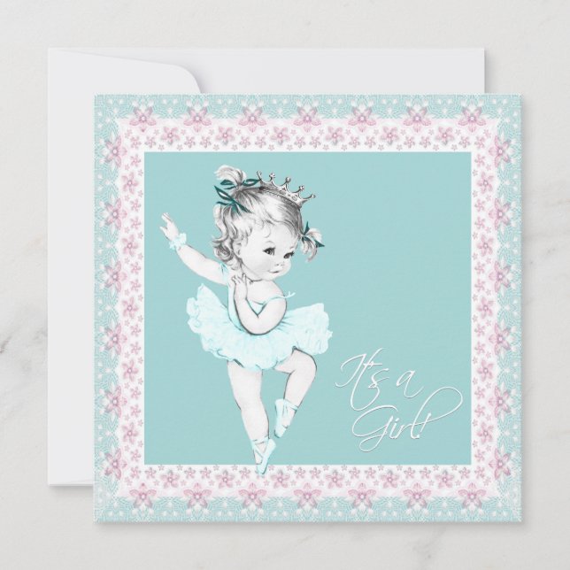 Teal Pink Ballerina Girl Baby Shower Invitation (Front)