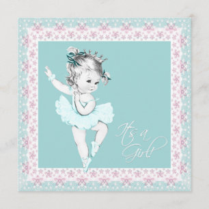 Teal Pink Ballerina Girl Baby Shower Invitation