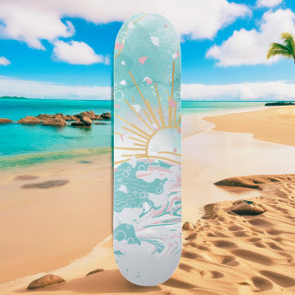 Teal & Pink Beach Coastal Waves Womens Beginner  Skateboard