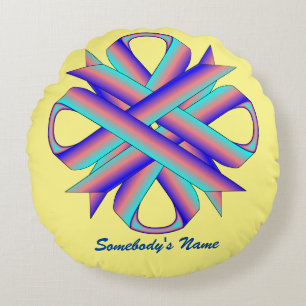 Teal-Pink-Blue Clover Ribbon by Kenneth Yoncich Round Cushion