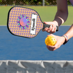 Teal-Pink-Blue Disc Ribbon by Kenneth Yoncich Pickleball Paddle