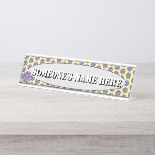 Teal-Pink-Blue Flower Ribbon by Kenneth Yoncich Desk Name Plate