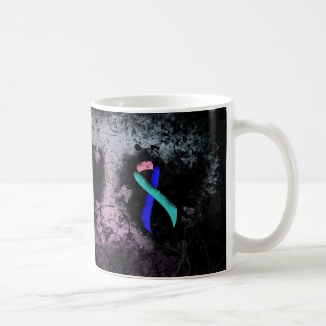 Teal/Pink/Blue Ribbon Grunge Heart Coffee Mug (Right)
