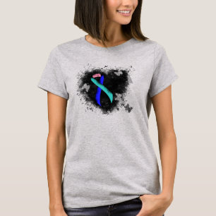 Teal/Pink/Blue Ribbon Grunge Heart T-Shirt