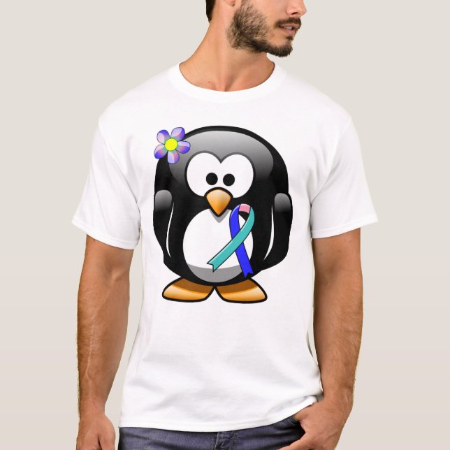 Teal/Pink/Blue Ribbon Penguin T-Shirt (Front)