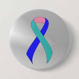 Teal/Pink/Blue Ribbon Support Awareness 7.5 Cm Round Badge