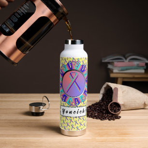 Teal-Pink-Blue Standard Ribbon by Kenneth Yoncich Water Bottle